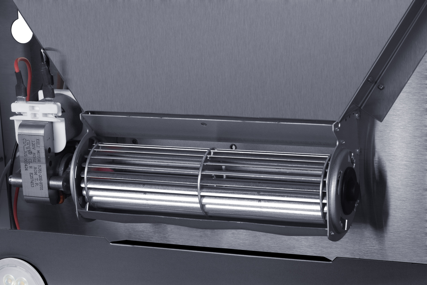 20 inch wide under cabinet retractable range hood for ductless use in black, made in the USA with power cord included